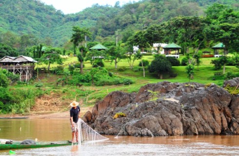 Man fishing in the Mekong River