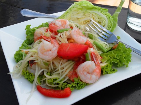 color photo of a papaya and shrimp salad