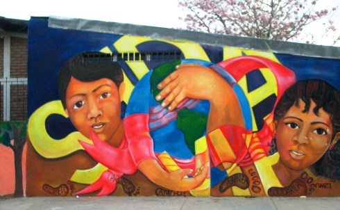 Wall painting of children building a new future