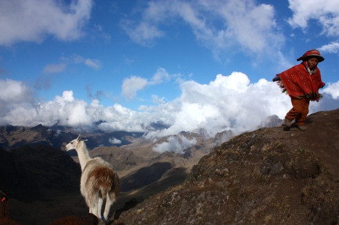 Color photo of Peruvian child with llama